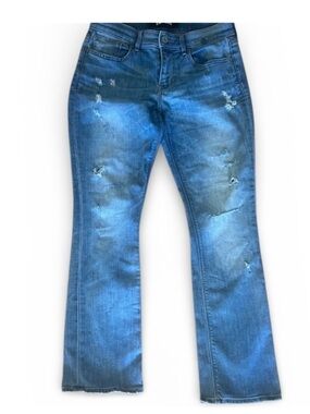 Express Barely Boot Jeans 4P Petite Mid Rise Distressed Stretch Denim